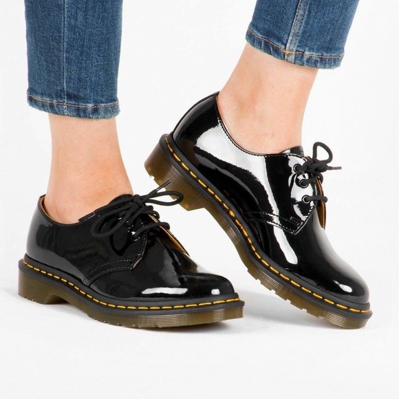 Dr. Martens Women’s SZ.8 Black  Patent Leather 1461  Oxford 3 Eye Shoes New - Picture 3 of 14